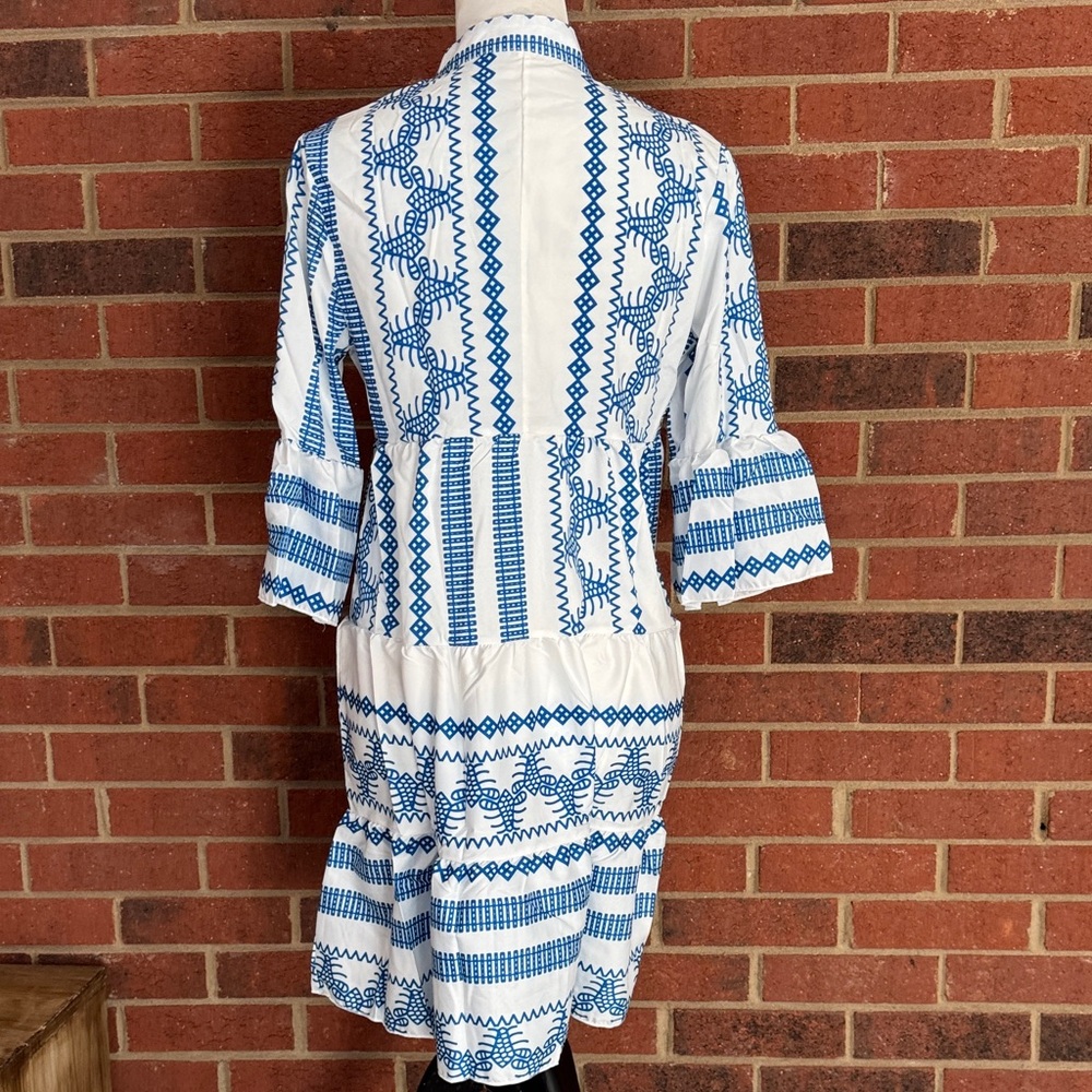 Blue and White Tribal Like Patterned Lightweight Sundress - Picture 7 of 12